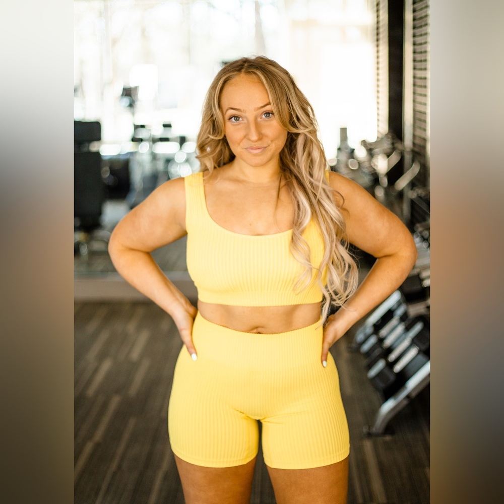 Yellow Ribbed Seamless Active Bra Crop Top